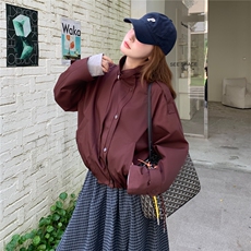 复古红色短款风衣外套女2025秋季新款高级感英伦风小个子夹克上衣，女装短外套，2C307