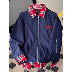 小众格子拼接假两件外套男秋复古工装飞行员夹克棒球服HH8561P70，男装夹克，星座1013-5