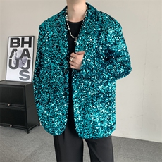 秋装2024蓝色亮片年会演出新中式西服晚会大码男女垫肩西装外套，男装西服，星座909