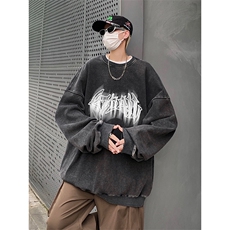 得物抖音高品质二开360克重磅做旧炒雪花纯色圆领水洗卫衣1522，男装卫衣，电商A486