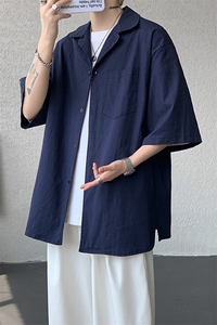 8XL-M亚麻短袖衬衫男夏薄款宽松休闲百搭大码半袖衬衣DC28002P50图片