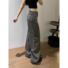 灰色工装牛仔裤男女款宽松显瘦阔腿裤垂感高级感cleanfitW93P43，男装牛仔裤，星座1112-1