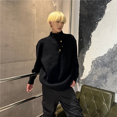 濮院针织侧扣高级感时尚百搭复古高领纽扣设计针织毛衣LF09P75特，男装针织衫/毛衣，电商D256