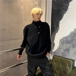 濮院针织侧扣高级感时尚百搭复古高领纽扣设计针织毛衣LF09P75特图片