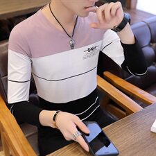 9826-P30秋季新款男士长袖T恤男韩版潮流V领体恤青年纯棉打底衫，男装T恤，电商D310（原电商305）