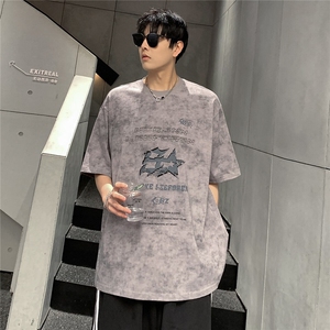 蜡染水洗短袖T恤男夏季潮牌宽松百搭休闲美式半袖上衣T709-P28图片