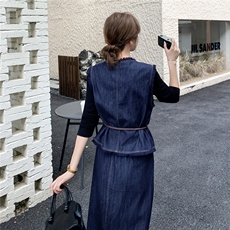 韩版通勤风时髦套装女2025秋季新款复古牛仔马甲上衣半身裙三件套，女装套装/套裙，1D102-1