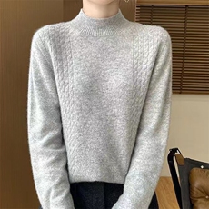 一线成衣100%羊毛衫女半高领提花亮丝针织毛衣宽松打底羊绒衫上衣，女装针织衫/毛衣，萱芳婷羊绒
