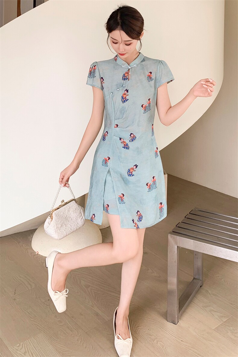 新中式国风印花套装女夏季2025新款巨好看独特漂亮休闲短裤两件套,女装套装/套裙,仟媚宠