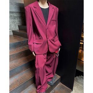 潮流休闲西装外套高级痞帅宽松韩版自带垫肩西服外套可整套搭配图片