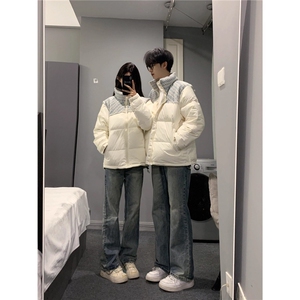 美式高街拼接立领棉服男冬季宽松加厚保暖情侣棉衣WL80166-P80图片