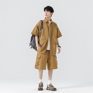 短袖衬衫男新款夏季薄款透气搭配套装短裤宽松翻领衬衣TZ068-P90图片