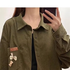 3038-P502026春秋日系复古宽松长袖衬衫女学院风休闲宽松衬衣，男装衬衫，电商B323A