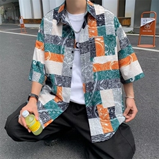 衬衫日常日系潮原宿男新款方领青春五分袖CS3603-P30，男装衬衫，星座910-1