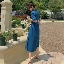 大货衬衣裙孔雀蓝连衣裙女087-Q87，女装连衣裙，柒柒家