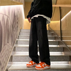 秋季高街宽松工装水洗黑色牛仔裤男复古直筒阔腿长裤K5461-P42，男装牛仔裤，星座512-2