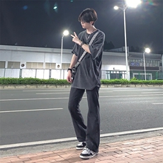 纯黑色微喇叭牛仔裤修身弹力KZ06-P55，男装牛仔裤，星座310A-4