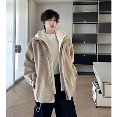 冬季加棉加厚阿尔巴卡呢子带帽宽松中性港风男女外套M897-P138，女装短外套，电商A170