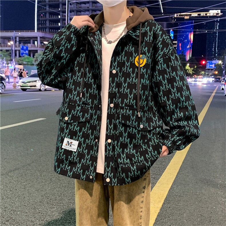 2025新款秋冬潮流提花夹克男高级感青少年长袖连帽外套JK3315-P75,男装夹克,星座1105-2