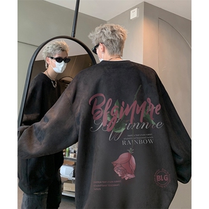 美式高街潮流男士麂皮绒情侣卫衣外套大码宽松男女上衣WH8821-P45图片