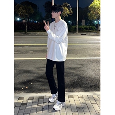 抖音得物二开现货供应春装重磅美式高街宽松印花长袖T恤CT902，男装T恤，电商A486-1
