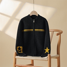 2025年秋季新款百搭儿童星星提花圆领撞色长袖开衫，童装儿童羊毛衫，魁星羊绒