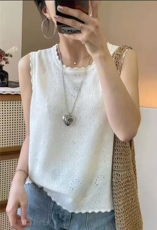 无袖镂空背心，女装T恤，源达羊绒