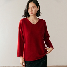 秋季新款卷边v领纯色针织衫时尚休闲百搭，女装针织衫/毛衣，鸥蕊娅羊绒