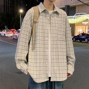 特批P42无差价秋季新款灯芯绒长袖格子衬衫男宽松衬衣外套C2541图片