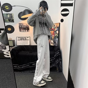 休闲裤男款春季潮流ins痞帅直筒裤潮牌宽松搭扣卷边九分裤子图片