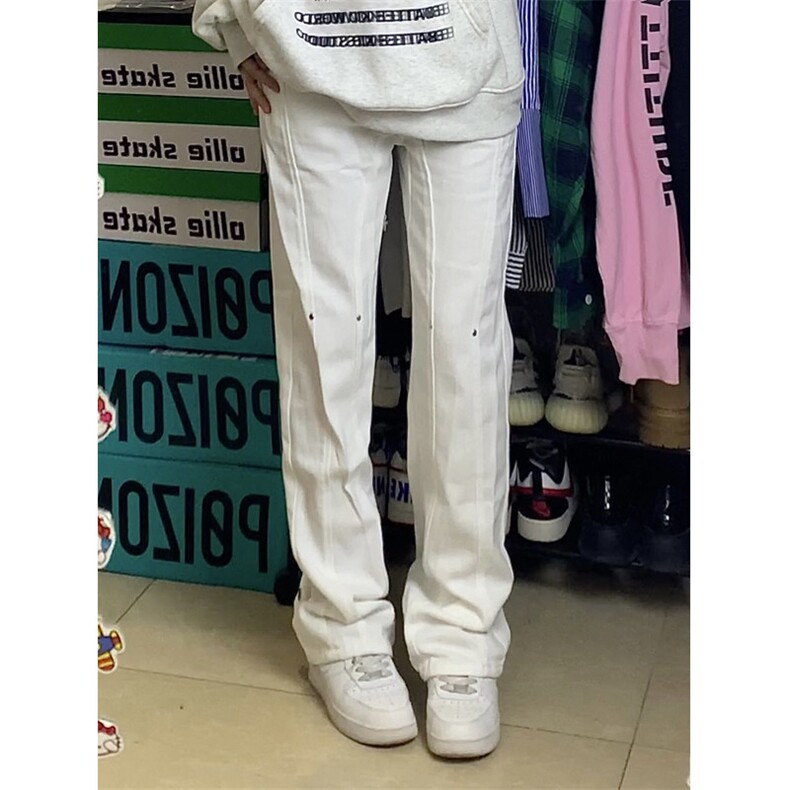 博主图白色牛仔裤男秋冬微喇叭cleanfit裤子KZA37-P55,男装牛仔裤,星座1007（原301D）
