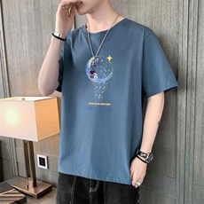 夏季现货新款2023潮流男士月亮印花圆领短袖T恤1210-2-DT166-P10，男装T恤，星座1816-2（原1210–2）