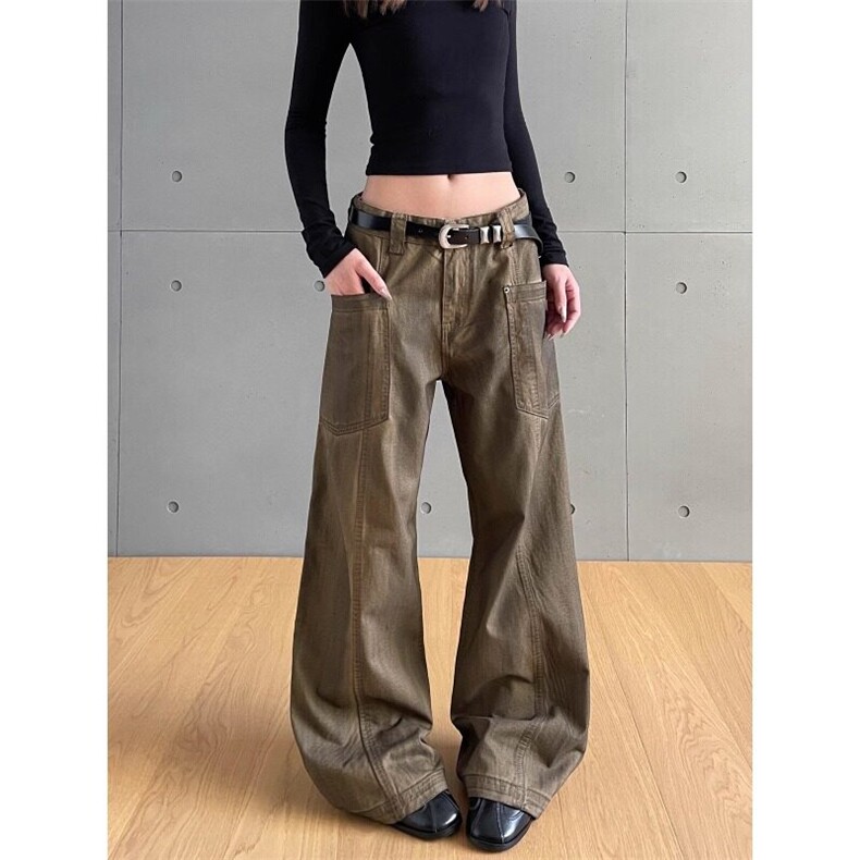 新款女士美式高级感复古脏旧水洗工装裤，女装牛仔裤，星座506A