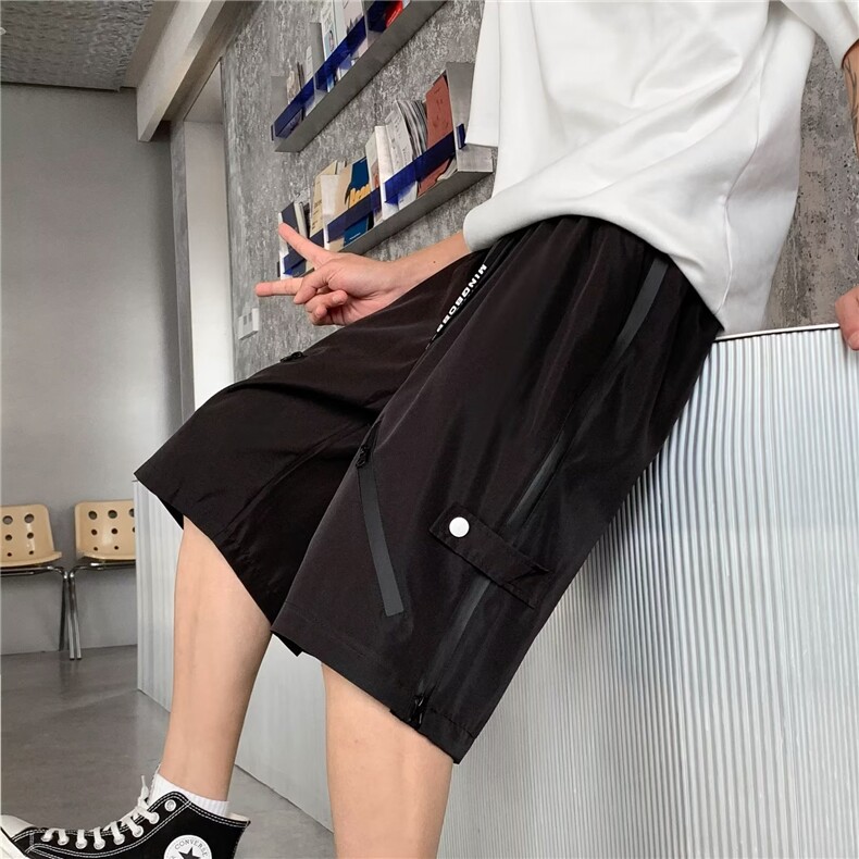 美式机能短裤男夏季宽松大码设计感小众拉链裤子休闲运动五分中裤图片