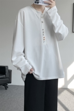 8XL-M慵懒肌理感华夫格廓形云母贝纽扣长袖T恤打底长袖CX3006P48，男装T恤，电商D206-1