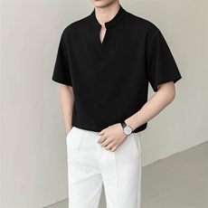 夏男立领纯色衬衫男休闲宽松休闲衬衣轻熟风A236-82599-P55，男装衬衫，电商A236