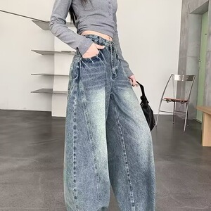 美式复古水洗宽松直筒牛仔裤男高街潮牌cleanfit弯刀阔腿休闲长裤图片