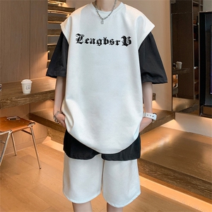 直播美式麂皮绒宽松背心无袖t恤短裤大码两件套套装 TZ64-P58图片