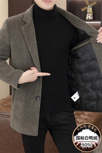 新标90白鸭绒 有男士羽绒服金貂绒毛呢大衣YR2511-P185图片