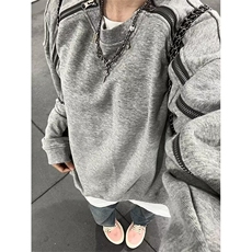 美式双拉链拼接卫衣男高街休闲圆领落肩袖设计感外套TA162-P40，女装短外套，星座208-5