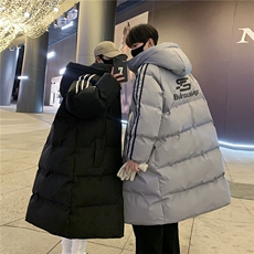 主推过膝棉衣织带三条杠长款加厚情侣羽棉服外套男G1076P168，男装棉衣，电商A339