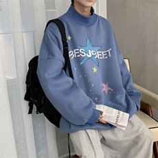 加绒加厚高领卫衣星星印花落肩袖情侣款打底衫男XZ514-2-G88-P48，男装T恤，星座514-2(原B239)