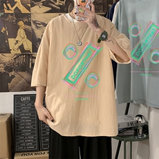 YT26171-P30亚麻短袖t恤男大码五分袖男宽松七分袖海报风，男装T恤，电商A040