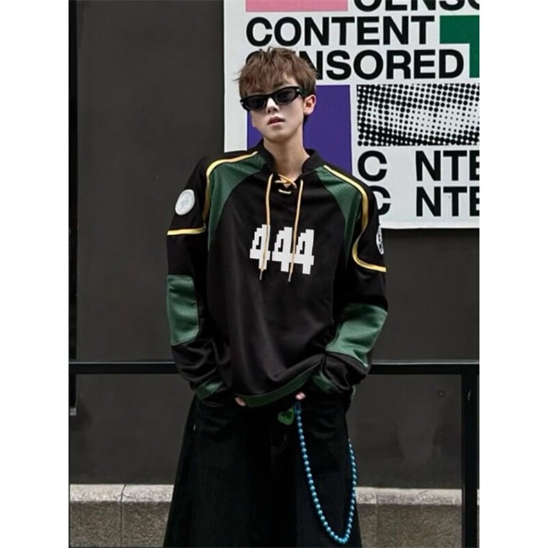 【有货】球衣风卫衣v领长袖t恤拼接冰球赛车服 WY714 特P54图片