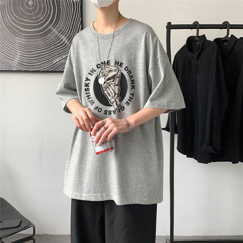 夏季新款港风潮流印花宽松圆领T恤T41P25控38,男装T恤,电商A268A