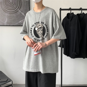 夏季新款港风潮流印花宽松圆领T恤T41 P25控38图片