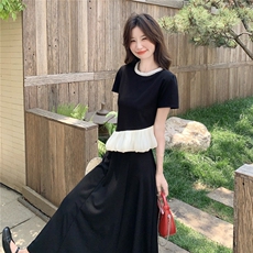 小香风黑色花边T恤半身裙套装女夏季2025新款独特漂亮显瘦两件套，女装套装/套裙，2C090