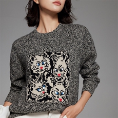 秋冬季新款舒适时尚百搭女式动物图案35%羊绒衫，女装羊绒衫，隆秋羊绒