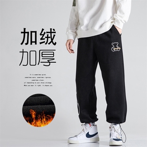 2023冬季无影墙抽绳小熊印花束脚运动百搭加绒加厚卫裤K22517-P45图片