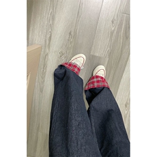 【网图有货】美式格子拼接卷边牛仔裤男女阔腿裤子NZ011CC-特P48，男装牛仔裤，星座1007（原301D）